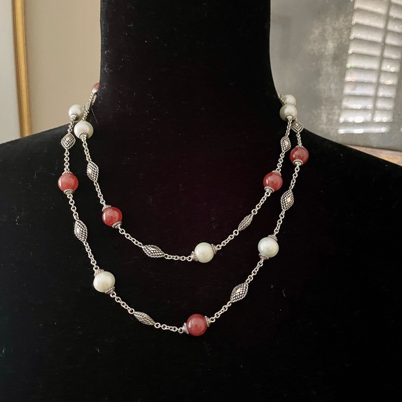 ANDREA CANDELA Pearl and Red Jade Sterling Silver/18K Necklace - Picture 3 of 7